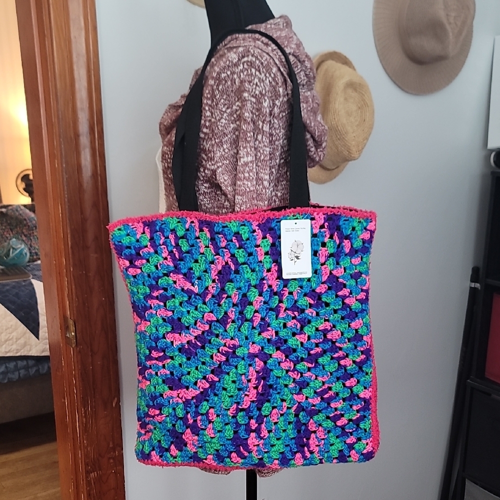 Multicolor Spiral Crochet Tote Bag